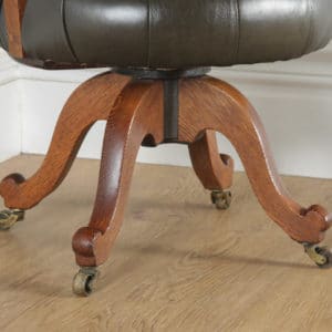 Antique English Victorian Oak & Green Leather Revolving Office Desk Arm Chair (Circa 1880) - yolagray.com
