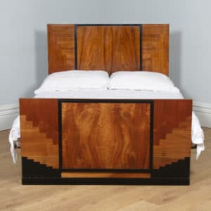Antique English Art Deco Figured Walnut 4ft 6” Double Size Bed (Circa 1930) - yolagray.com