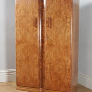 Antique English Art Deco Burr Walnut Two Door Armoire Wardrobe by Ray & Miles of Liverpool (Circa 1930) - yolagray.com