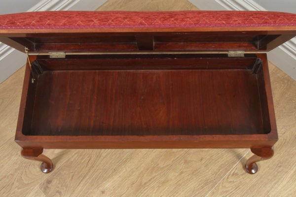 Antique English Edwardian Mahogany Upholstered Duet Music Piano Window Stool Ottoman Seat (Circa 1910) - yolagray.com