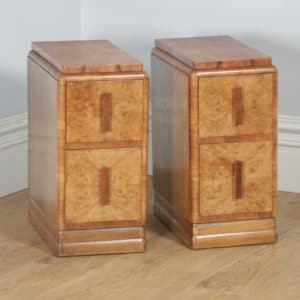 Antique English Pair of Art Deco Burr Walnut Bedside Chests Tables Nightstands by Ray & Miles of Liverpool (Circa 1930) - yolagray.com