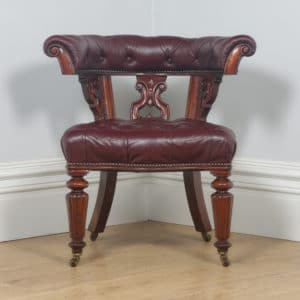 Antique English Victorian Mahogany & Burgundy Red Leather Office Desk Arm Chair (Circa 1860) - yolagray.com