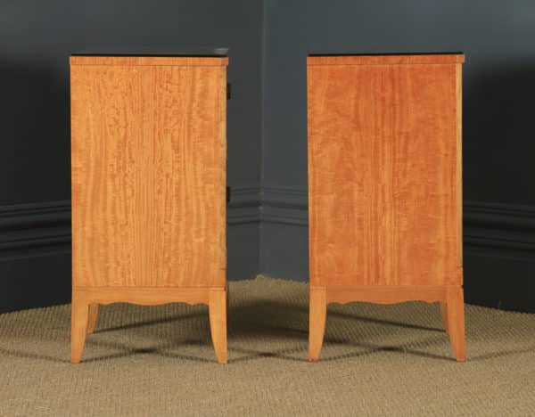 Pair of Georgian Neoclassical Style Satinwood & Ebony Bedside Cabinets (Circa 1970) - yolagray.com