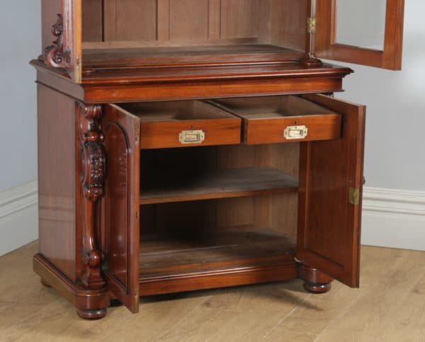 Antique Anglo Indian Victorian Colonial Campaign Mahogany Two Door Glazed Library Office Bookcase Cupboard (Circa 1870) - yolagray.com