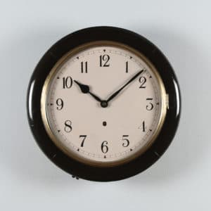 Antique 16″ Mahogany Ansonia Railway Station / School Round Dial Wall Clock (Timepiece) - yolagray.com