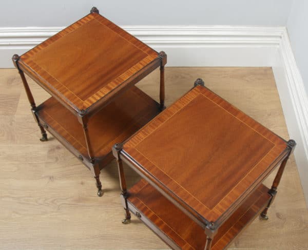 Pair of English Georgian Regency Style Mahogany Whatnot Bedside Tables Nightstands (Circa 1970) - yolagray.com