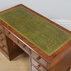 Vintage Georgian Style Burr Walnut & Green Leather 4ft Office Desk By Brights of Nettlebed (Circa 1980) - yolagray.com