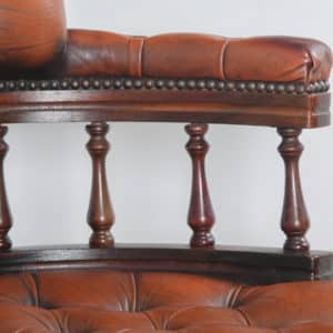 Antique English Victorian Style Mahogany & Brown Leather Captains Office Desk Armchair (Circa 1970) - yolagray.com