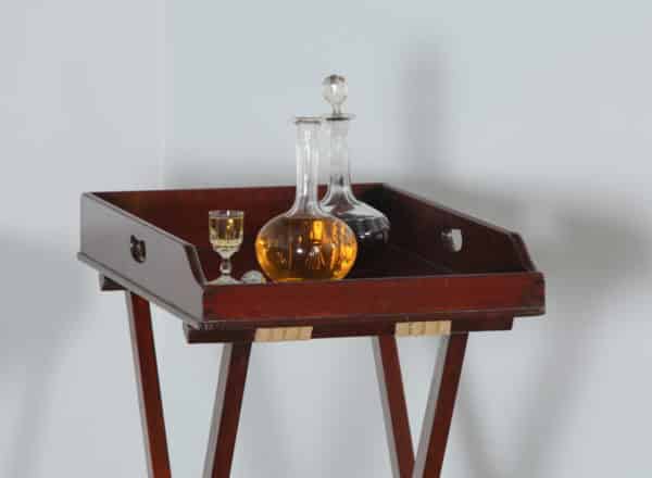 Antique English Georgian Regency Mahogany Small Butlers Drinks Tray Table & Stand (Circa 1830) - yolagray.com