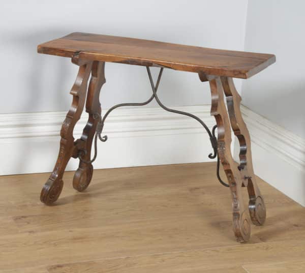 Antique Spanish Basque 19th Century Chestnut Country Side Hall Console Table (Circa 1890) - yolagray.com