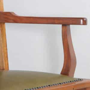 Antique English Edwardian Art Nouveau Cherry Wood & Green Leather Revolving Office Desk Arm Chair (Circa 1910) - yolagray.com