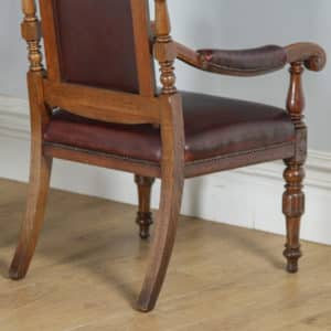 Antique Set of Eight Victorian Oak & Burgundy Leather Boardroom Dining Chairs (Circa 1880) - yolagray.com
