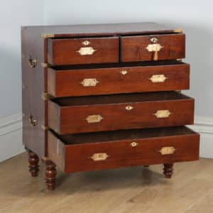 Small Antique Victorian Colonial Anglo Indian Teak & Brass Military Campaign Chest of Drawers (Circa 1840) - yolagray.com