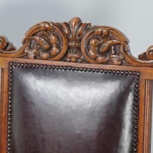 Antique Set of Eight Victorian Oak & Burgundy Leather Boardroom Dining Chairs (Circa 1880) - yolagray.com