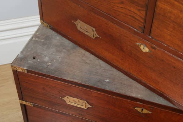 Small Antique Victorian Colonial Anglo Indian Teak & Brass Military Campaign Chest of Drawers (Circa 1840) - yolagray.com