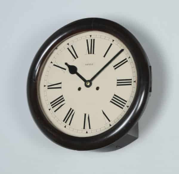 Antique 15" Mahogany Enfield Railway Station / School Round Dial Wall Clock (Chiming / Striker) - yolagray.com