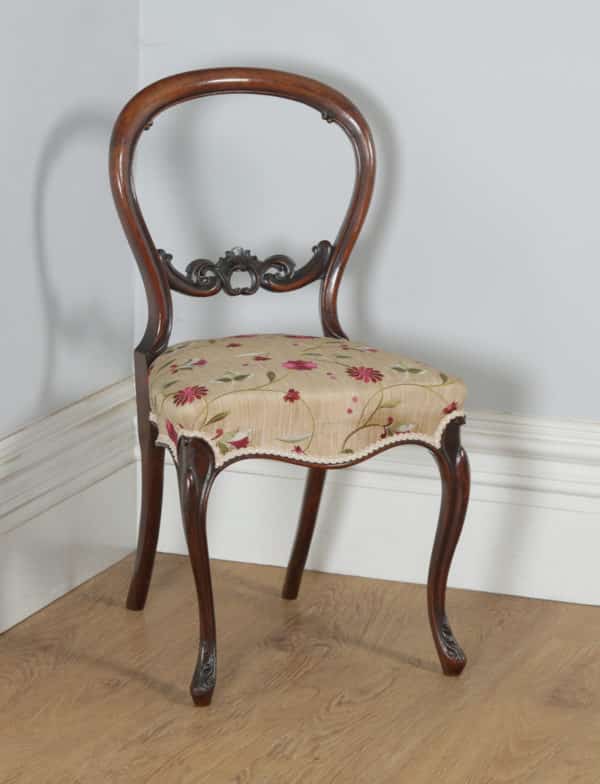 Antique English Victorian Set of Four Walnut Balloon Back Dining / Salon Chairs (Circa 1860) - yolagray.com