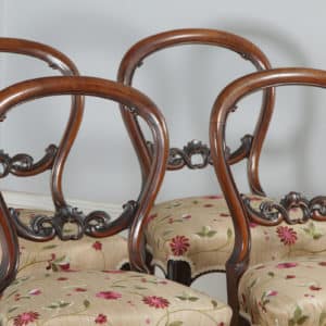 Antique English Victorian Set of Four Walnut Balloon Back Dining / Salon Chairs (Circa 1860) - yolagray.com