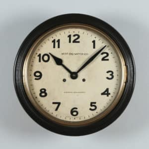 Antique 15½” Mahogany Railway Station / School Round Wall Clock by West End Watch Co. (Chiming) - yolagray.com
