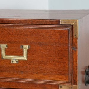 Small Antique English Victorian Teak & Brass Military Campaign Chest of Drawers (Circa 1830) - yolagray.com