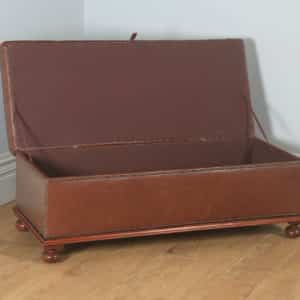 Antique English Victorian Mahogany Brown Tan Leather Ottoman Trunk (Circa 1880) - yolagray.com