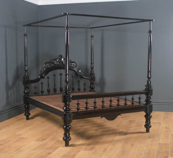 Antique 5ft 8” Victorian Anglo-Indian Colonial Raj King Size Four Poster Bed (Circa 1880) - yolagray.com