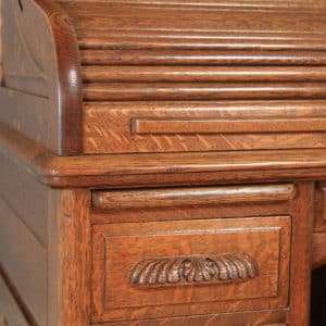 Antique American Edwardian 4ft 2” Oak Roll Top Pedestal Office Writing Desk by Horrocks Standard Company (Circa 1910) - yolagray.com