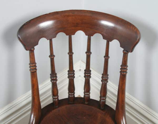 Antique English Set of 8 Eight Victorian Ash & Elm Windsor Spindle Bar Back Kitchen Dining Chairs (Circa 1880) - yolagray.com