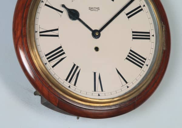 Antique 15" Mahogany Smiths Enfield Railway Station / School Round Dial Wall Clock (Timepiece) - yolagray.com