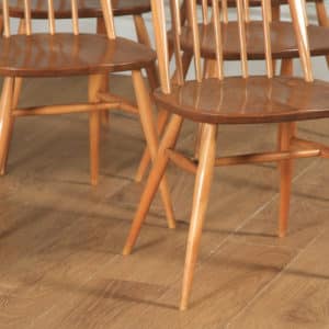 Vintage Set of Elm Blonde Ercol Quaker Dining Table & Six 6 Stick / Hoop Back Kitchen Dining Chairs (Circa 1960) - yolagray.com
