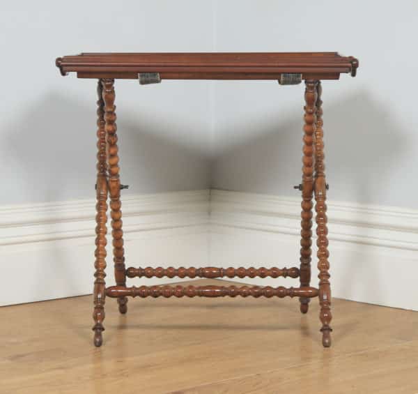 Antique Italian Victorian Sorrento Ware Olive Inlaid Wood Butlers Drinks Tray Table & Stand (Circa 1880) - yolagray.com