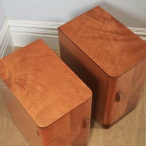 Antique English Pair of Art Deco Figured Mahogany Bedside Cupboards / Cabinets / Nightstands (Circa 1930) - yolagray.com