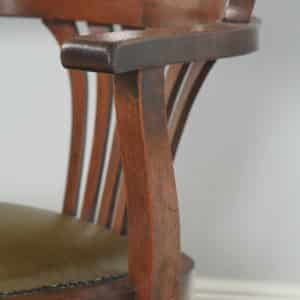 Antique English George V Oak & Green Leather Revolving Office Desk Arm Chair (Circa 1920) - yolagray.com