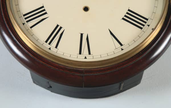 Antique 15" Mahogany Railway Station / School Round Dial Wall Clock (Timepiece) - yolagray.com
