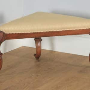 Antique English Victorian Mahogany Triangular Upholstered Corner / Foot Stool (Circa 1870) - yolagray.com