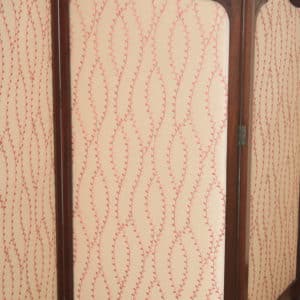 Antique English Edwardian Mahogany Upholstered Four-Fold Panel Dressing Screen Divider (Circa 1910) - yolagray.com