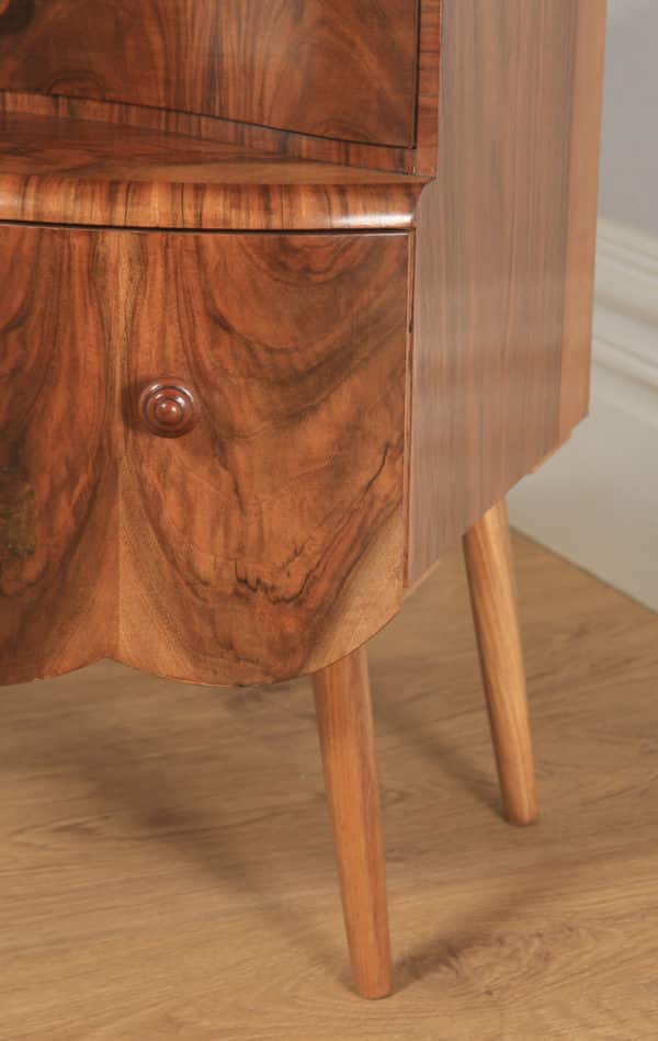 Antique English Art Deco Burr Walnut Bow Front Bedside Chest of Drawers (Circa 1930) - yolagray.com