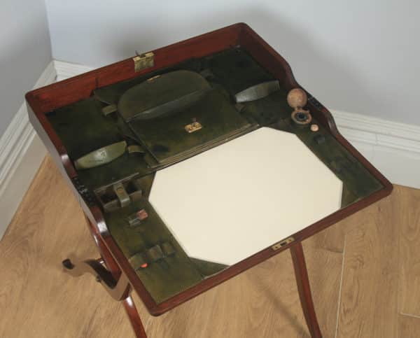 Antique English Victorian Mahogany Folding Campaign Writing Compendium Desk Table (Circa 1890) - yolagray.com