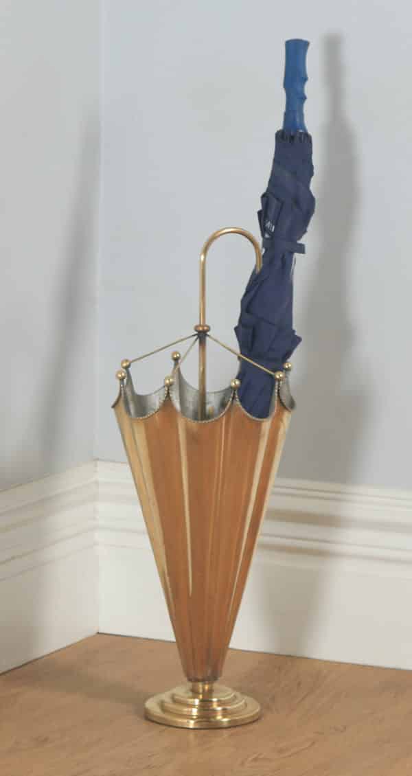 Antique English Art Deco Brass Plated Umbrella & Stick Stand (Circa 1930) - yolagray.com