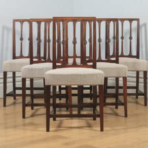 Antique English Set of Six Georgian Hepplewhite & Gothic Style Mahogany Dining Chairs (Circa 1900) - yolagray.com