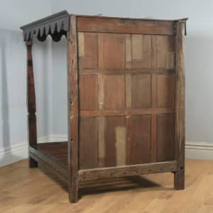 Antique English Charles II Style 5ft King Size Oak Four Poster Bed (Circa 1870) - yolagray.com