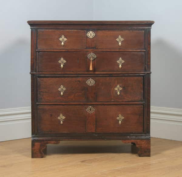 Antique English 18th Century Georgian Oak Panelled Two Part Chest of Drawers (Circa 1740) - yolagray.com