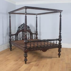Antique 5ft 7” Victorian Anglo-Indian Colonial King Size Four Poster Bed (Circa 1880) - yolagray.com