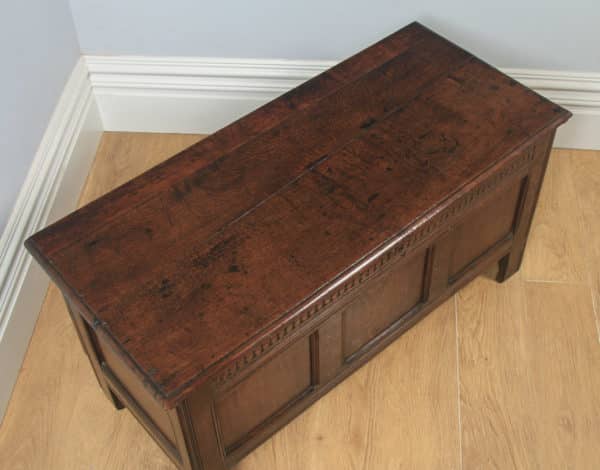 Antique English 18th Century Oak Joined & Panelled Coffer Chest Blanket Box (Circa 1730) - yolagray.com