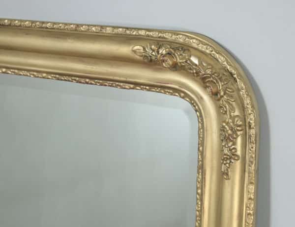 Large 5ft x 4ft Antique Victorian Style Carved Gilt Wall Hanging Overmantle Mirror (Circa 1930) - yolagray.com
