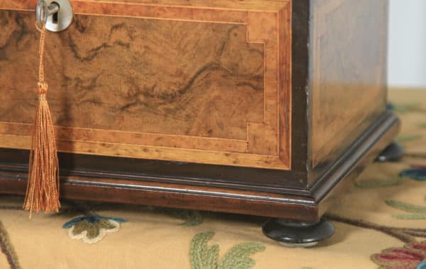 Antique German Marquetry Inlaid Burr Walnut, Ebony & Satinwood Jewellery / Sewing Box (Circa 1860) - yolagray.com