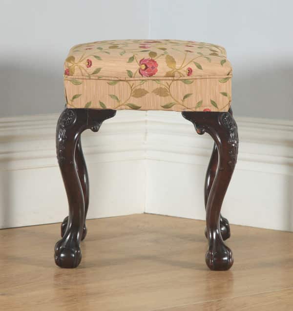 Antique English Georgian Chippendale Style Mahogany Upholstered Stool (Circa 1880) - yolagray.com