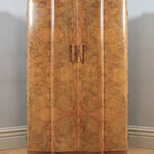 Antique English Art Deco Burr Walnut Two Door Serpentine Wardrobe (Circa 1930) - yolagray.com