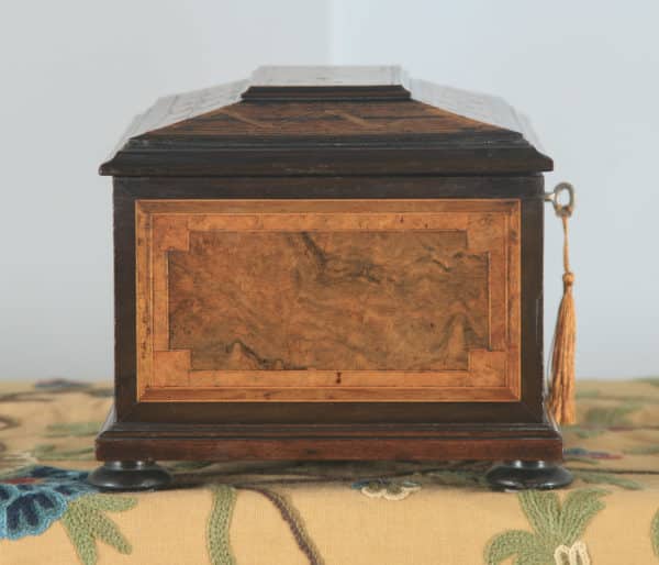 Antique German Marquetry Inlaid Burr Walnut, Ebony & Satinwood Jewellery / Sewing Box (Circa 1860) - yolagray.com