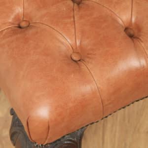 Antique English Georgian Chippendale Style Mahogany & Tan Brown Buttoned Leather Ottoman Duet Stool (Circa 1880) - yolagray.com